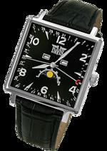 Pánské hodiny Moon Phase Square – barevná kombinace lesklá broušená nerez ocel / černý ciferník / černý řemínek