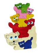 Dřevěné puzzle – pyramida - kočky / originální puzzle pro děti