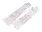Dlouhé společenské rukavice saténové s krajkou, barva 2 bílá