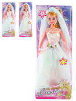 Panenka nevěsta 28cm bílé svatební šaty s doplňky v krabici 3 druhy