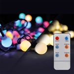 Solight LED 2v1 venkovní vánoční řetěz, koule, dálkový ovladač, 100LED, RGB plus bílá, 10m plus 5m, 8 funkcí, IP44 - 1V08-RGB