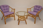 Ratanová sedací souprava Subaliu - polstry fialový melír