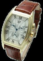 Pánské hodiny Desmond – barevná kombinace pozlacená nerez ocel / bílý ciferník / hnědý řemínek