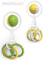 PROFIBABY Baby chrastítko retro koule se 3 přívěsky 4 druhy pro miminko