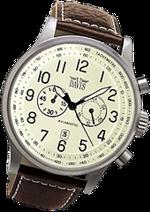 Pánské hodinky Aviamatic – barevná kombinace broušená nerez ocel / bílý ciferník / hnědý řemínek