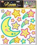 Měsíc a hvězdy nalepovací noční obloha dekorace barevná svítící ve tmě