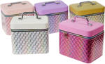 Kufřík dětský kosmetický vel. M se zrcátkem lesklý na zip 5 barev