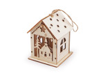 Dřevěný domeček svítící k zavěšení, barva 3 přírodní