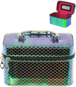 Kufřík dětský kosmetický vel. S se zrcátkem na zip zelenomodrý třpytivý