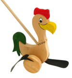 Dřevěná plácačka Kohout / originální dřevěná hračka pro nejmenší