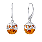 Stříbrné visací náušnice Sheva s přírodním jantarem
