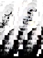 Maska latex Halloween svítící - lebka vlasy bílé