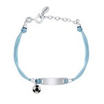 Dětský textilní náramek Pelé modrý s přívěskem fotbalového míče, stříbrnými doplňky a zapínáním