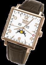 Pánské hodiny Moon Phase Square – barevná kombinace lesklá broušená nerez ocel / bílý ciferník / hnědý řemínek