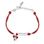 Dětský textilní náramek Minnie červený se stříbrnými doplňky a zapínáním