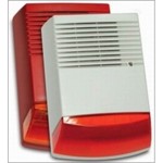 Drátová profi magnetodynamická strobo siréna červená velká zálohovana, SPL 120dB, bílá