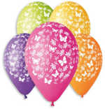 GEMAR Balónek nafukovací 30cm potisk MOTÝL set 5ks různé barvy v sáčku