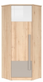 Skříň rohová NAMEK, SZFN1D, buk iconic/bílý lesk/šedá