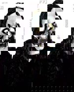 Maska latex Halloween svítící - lebka vlasy černé