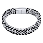 Propletený pánský náramek Hugo z chirurgické oceli s kůží
