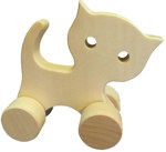 Dřevěná kočička na kolečkách - dřevěná hračka pro nejmenší