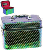 Kufřík dětský kosmetický vel. M se zrcátkem na zip zelenomodrý třpytivý