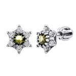 Stříbrné náušnice pecky Leana s přírodním vltavínem a Brilliance Zirconia