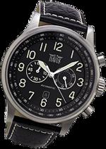 Pánské hodinky Aviamatic – barevná kombinace broušená nerez ocel / černý ciferník / černý řemínek