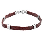 Kožený pletený náramek Cover ve vínové barvě se stříbrnými doplňky