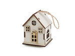 Dřevěný domeček svítící k zavěšení, barva 3 přírodní sv.