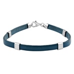 Kožený náramek Carl v modré barvě se stříbrnými doplňky