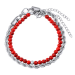 Set náramků Sirocco z chirurgické oceli s červeným tyrkysem