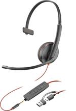 HP Poly Blackwire C3215 Headset uzavřená (Over Ear) kabelová mono černá headset, regulace hlasitosti, Vypnutí zvuku mikrofonu Počítače
