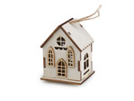 Dřevěný domeček svítící k zavěšení, barva 1 přírodní sv.