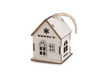 Dřevěný domeček svítící k zavěšení, barva 4 přírodní sv. stříbrná