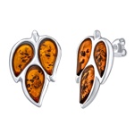 Stříbrné jantarové náušnice pecky lístek Leafy