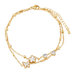 Pozlacený dvojitý řetízek na nohu Mithra z chirurgické oceli s perletí a Brilliance Zirconia